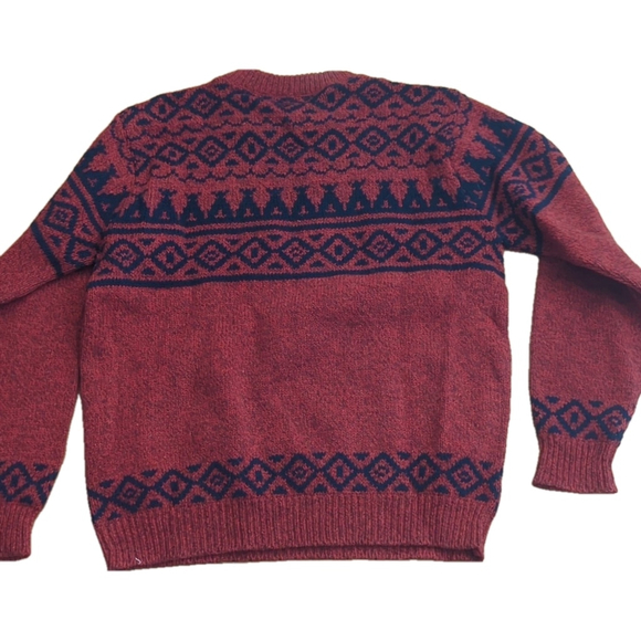 L.L. Bean Vintage Wool Sweater Women's Large Red Blue Fair Isle - Picture 2 of 9
